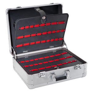 Caja de herramientas de aluminio para electricista con franjas rojas para un almacenamiento y transporte organizados - Product Image 2