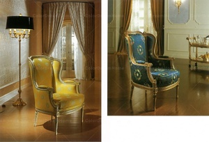 French Royal Luxury Wooden Armchair <strong>Green</strong> Fabric <strong>Accent</strong> <strong>Chair</strong> - Product Image 3