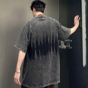 T-shirts en coton Kingsen pour hommes, coupe oversize, délavés à l'acide, avec logos imprimés, style streetwear d'été - Product Image 5