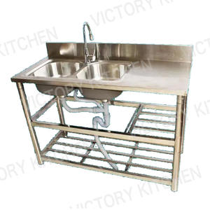 VICTORY KITCHEN-Évier à bol unique en acier inoxydable, 2 bassins avec égouttoir, d'origine chinoise pour les hôtels et les restaurants. - Product Image 1