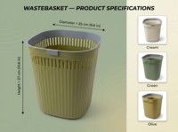Poubelle en plastique à bandes verticales creuses, poubelle imitation rotin avec anneau de transport pour la maison, la salle de bain, la cuisine