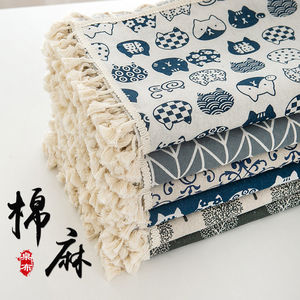 Cotton Linen <b>Tablecloth</b> Printed <b>Square</b> Washable Home Decor Nordic Style Cat Pattern Tassel Edge Dining Table Cover - Product Image 2