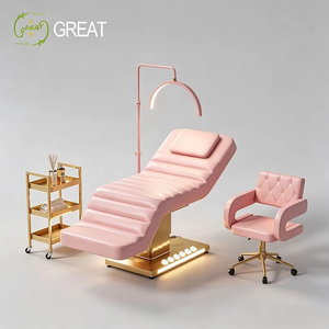 GREAT Pink PU Leather Massage <b>Table</b> With Built-In Headrest <b>Adjustable</b> Salon Furniture Metal Frame Contemporary Design - Product Image 1