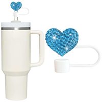Cadeaux promotionnels Saint-Valentin : Capuchon créatif anti-poussière pour paille, en caoutchouc PVC souple 10MM, imprimé UV, avec motif cœur diamant mignon, en stock