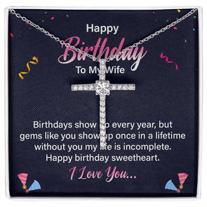 Mode croix incrusté Zircon classique personnalisé fournitures de fête en cuivre avec boîte-cadeau et carte de message cadeau d'anniversaire à ma femme - Product Image 2