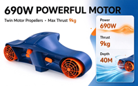 Scooter sous-marin électrique à double moteur, poussée de 9 kg, profondeur de 40 m, scooter aquatique flottant, support pour caméra, booster de plongée et de natation