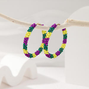 Pendientes de aro con cuentas geométricas de Mardi Gras para mujer, accesorios <span class=keywords><strong>verdes</strong></span>, amarillos y morados, regalos judíos dorados, pendientes hipérbole - Product Image 5