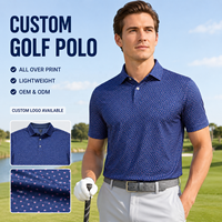 Polo de golf pour homme de style vintage de haute qualité, imprimé sur toute la surface, jersey performant, impression numérique, tissu tricoté, design à motifs