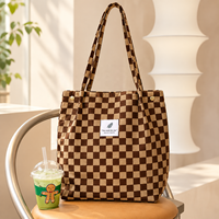 Sac fourre-tout en toile à carreaux avec logo personnalisé pour femmes, grande capacité, sac à bandoulière pour le shopping, vente en gros