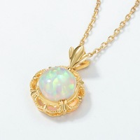 Kalung Liontin Batu Kelahiran Perak 925 dengan Opal Buatan Laboratorium, Berlapis Emas 10K, Motif Bunga