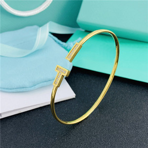 Braccialetto Trendy con Doppia T Placcato Oro e <span class=keywords><strong>Argento</strong></span>, Braccialetto con Charm Alfabetico Aperto per Ragazze - Product Image 4