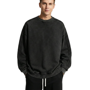 Sweat-shirts unis pour hommes de haute qualité en gros, à bas prix, avec broderie de logo personnalisée, épaules tombantes, 100 % coton, col rond - Product Image 1