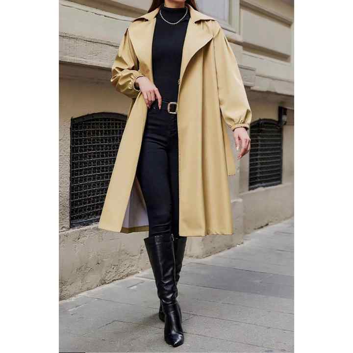 Camel Color Elastic Wrist Standard Size Water Repellent Belted Trench Coat