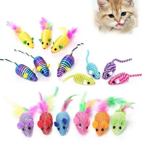 Nuovo peloso sonaglio piccolo topo gattino gioco interattivo di colore assortito gatto giocattolo topi prodotti gatti