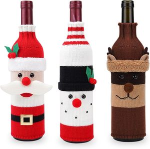 Lindo suéter navideño para botella de vino tinto, cubierta hecha a mano para botella de vino, suéter para botella de vino, decoraciones navideñas de dibujos animados tejidas para fiestas. - Product Image 1