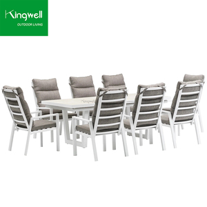 <span class=keywords><strong>Mesa</strong></span> <span class=keywords><strong>de</strong></span> <span class=keywords><strong>Comedor</strong></span> Extensible <span class=keywords><strong>de</strong></span> Aluminio y Sillas <span class=keywords><strong>de</strong></span> Respaldo Alto para Jardín y Patio, Modernas, Resistentes al Agua y a los Rayos UV, en Oferta - Product Image 2