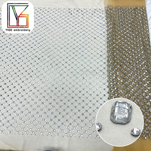 새로운 여성용 스와로브스키 크리스탈 레이스 원단 인기 스톤 수제 신부 튤 드레스 실버 크리스탈 레이스 원단 - Product Image 4