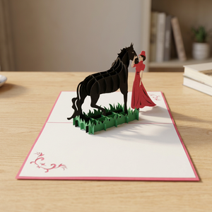Carte pop-up 3D artisanale personnalisée Lady Horse, style lettres découpées en papier, vente en gros, cadeaux best-sellers, tendance du moment - Product Image 4