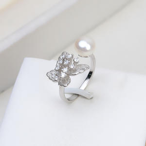 Handmade DIY S925 Silver Open Butterfly Female Living Ring 7-10 <b>Pearl</b> Empty Tray Fashionable Accessories - Product Image 4