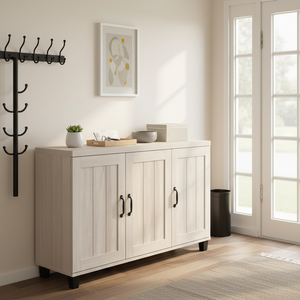 Mobile <span class=keywords><strong>scarpiera</strong></span> moderno in legno per ingresso con 3 ante e ripiani regolabili, design con ante <span class=keywords><strong>a</strong></span> doghe, <span class=keywords><strong>scarpiera</strong></span> in legno per soggiorno - Product Image 1