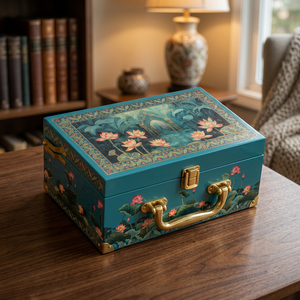 Caja de Regalo de Frutos Secos Hecha a Mano de Resina, Serie de 7x5 Pulgadas, Diseño Floral Pintado a Mano con 2 Frascos y Forro de Tela Satinada - Product Image 2