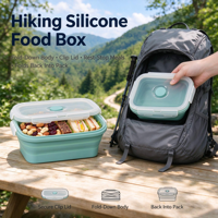 Boîte alimentaire en silicone pour la randonnée avec corps pliable et couvercle à clip pour collations de trail, compacte pour sac à dos, idéale pour les stocks en vrac