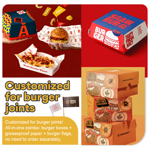 Có thể gập lại Burger hộp dễ dàng lưu trữ thiết kế nhanh chóng lắp ráp tùy chỉnh in ấn tất cả trong 1 Hamburger Box Set cho Burger nhà máy - Product Image 2