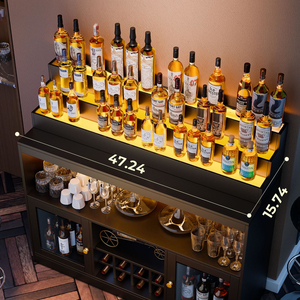 Wine Bar Cabinet with LED Lighted Liquor Bottle Display Shelf, Glass Holder, Coffee for - Product Image 4