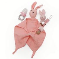 Ensemble de jouets pour bébé en coton mousseline 100% : lingettes de dentition, serviette, lapin apaisant, couverture de sécurité