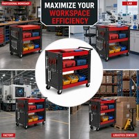 Profesyonel 3 Katlı Servis Arabası, Tam Yan Paneller, 1.4mm Yuvarlak Direkler, Atölye İçin Tekerlekli Alet Arabası