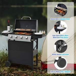Parrilla de gas butano negra de 4 quemadores con dispositivo de seguridad antiflama para exteriores, ideal para barbacoas y fiestas. - Product Image 3