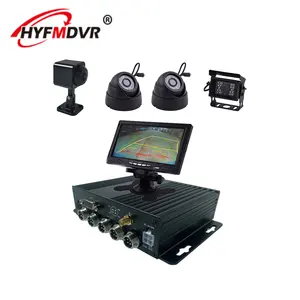 HYF AHD 4CH迷你移动DVR 4通道报警输入sd卡MDVR，带全球定位系统和7英寸监视器1080P摄像机，用于卡车总线系统