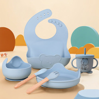 Bear Ensemble de six pièces de vaisselle en silicone pour l'alimentation du nourrisson comprenant un bavoir pour bébé et un bol à ventouse maternel pour le repas du bébé