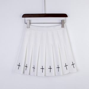 กระโปรงจีบปักสีดำและสีขาวเอวสูงสไตล์เกาหลีสำหรับฤดูร้อน - Product Image 4