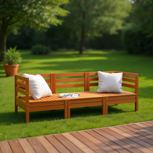 Sofá Modular de Jardín de Madera de Pino Maciza, 3 Plazas, Muebles de Exterior, Estilo Rústico - Product Image 2