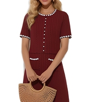 Robe en tricot de style modeste de haute qualité 2026 pour femmes, avec perles et manches courtes, cardigan, robe de luxe tendance, ensemble deux pièces
