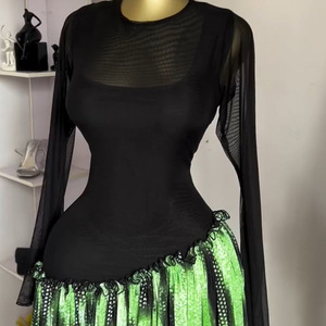 <span class=keywords><strong>Robe</strong></span> longue asymétrique tendance à taille basse pour femme, en maille transparente à manches longues, <span class=keywords><strong>moulante</strong></span>, imprimé tie-dye néon, fluide, pour soirée 2026 - Product Image 2