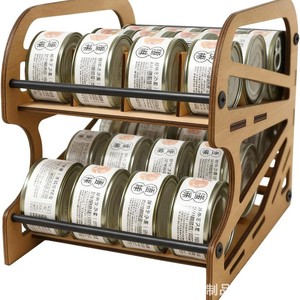Support en bois à 2 niveaux pour aliments pour chats, organisateur de rangement pour boîtes de conserve, pour aliments pour animaux de compagnie, utilisation sur bureau, cuisine, armoire, garde-manger - Product Image 1