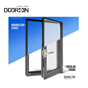 Doorwin NFRC Certificate Tempered Glass Black Color Ultra Narrow Aluminum Frame Tilt And Turn Windows