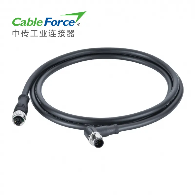 Connector CableForce M12 5Pin L Code Female Straight To Male Right Angled Connector Unshielded Molded PVC 5x16AWG 0.5m Cable