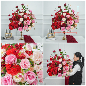 Boules de fleurs artificielles de luxe en gros, 50 cm, rouge rose, pour centres de table et décorations de mariage - Product Image 3