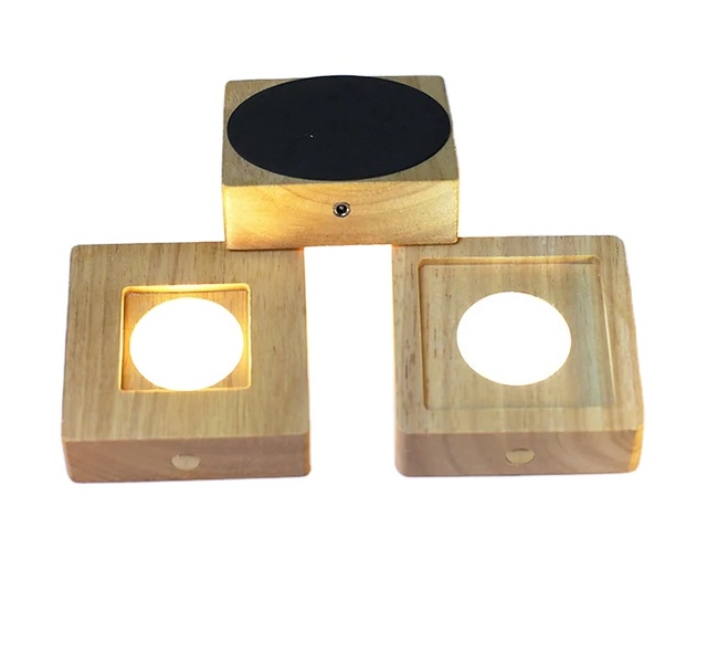 Customized LED Colored Night Light Oval Beech Rechargeable Wood Base Acrylic Luminous 3D Lamp  Touch Remote Control RGB Lighting