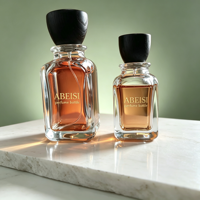 Flacon de parfum carré en verre de 50 ml, nouveau produit, emballage avec couvercle en bois, version de 100 ml également disponible