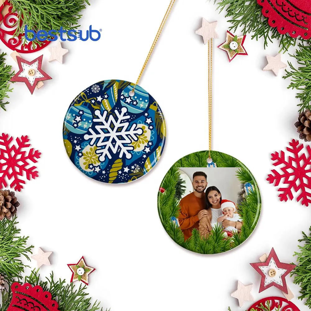 BestSub Wholesale Sublimation Blanks 3" Round With Hole Ceramic Ball Ornaments Ceramic Christmas Ornament