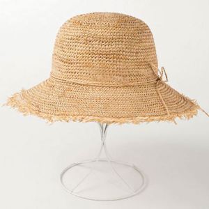 New Summer Fisherman Hat Crochet Raffia Grass Small Rough Straw Beach Hat with Bow <b>String</b> - Product Image 3