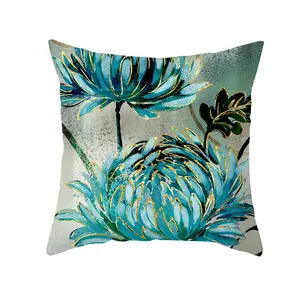 New Printed Fashion Floral Leaves Peach Skin Pillow Case Soft Elegant Nice Cushion Cover For Sofa 45*45cm