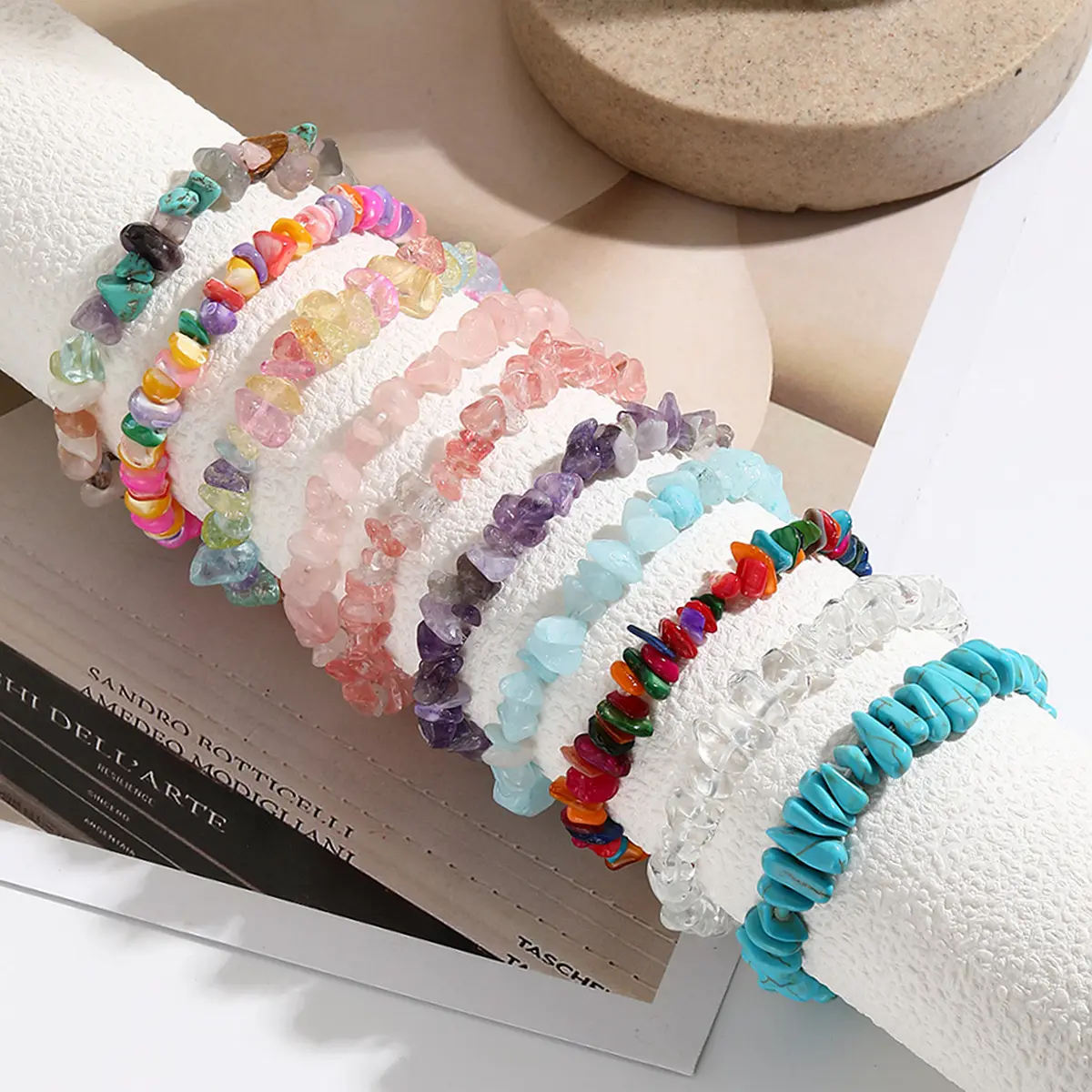 All'ingrosso bracciali in pietra naturale bohémien colorati irregolari guarigione ghiaia di cristallo gemma bracciale per le donne e le ragazze