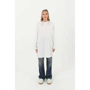 ชุดเดรสทูนิคแบบพื้นฐาน คอกลม ผ้าทอ ใส่ได้ทุกวัน สไตล์เรียบง่าย สีดำ ลำลอง แขนยาว เสื้อผ้าผู้หญิง - Product Image 2