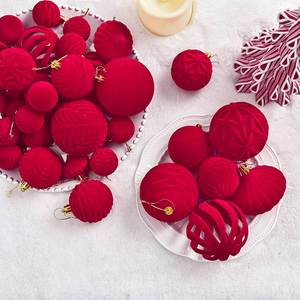 Bolas de Navidad Rojas Flocadas al por Mayor, 36 Piezas, Bolas Flocadas Irregulares, Adorno Colgante Navideño, Decoración para Ambiente Festivo - Product Image 4