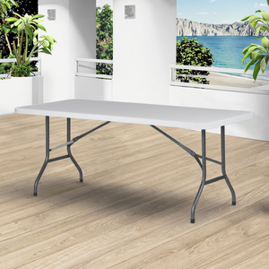 Mesa de caballete de plástico de 3,5 cm de espesor 6 pies con pata de hierro plegable para comedor - Product Image 1